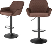 Bar Stools Set of 2 Adjustable Swivel Velvet Brown Modern Kitchen Dining