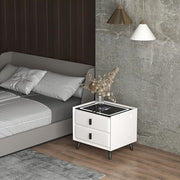 LED Nightstand Smart Bedside Table Modern End Table With USB Ports & Drawer