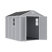 Grey Plastic Outdoor Storage Shed 8x8 FT with Double Windows for Tool Bike Store