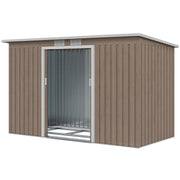9 x 4FT Metal Garden Storage Shed w/ 2 Door, Light Grey Wood Grain