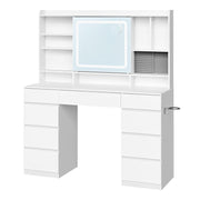 White Dressing Table with LED Lights Sliding Mirror 9 Drawers Vanity Makeup Desk