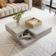 Square Coffee Table Grey !SALE! Marble Effect Storage Drawer Oak Living Room