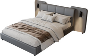 BTM 4ft6 Double Bed !SALE! Grey Upholstered Frame LED USB Charging Headboard