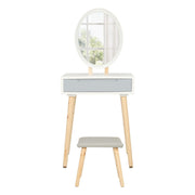 Dressing Table Vanity Set Make up Desk Oval LED Light Mirror with Stool Wood