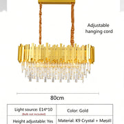 Modern Gold Crystal 3-Tier K9 Oval Chandelier Crystal Light Fixture 80*30cm