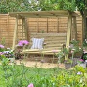 Churnet Valley 3 Seater Garden Swing Bench Outdoor Wooden Patio Seat Canopy Wood
