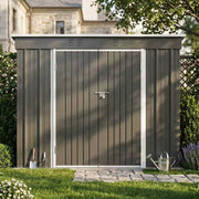 Garden Shed Pent Roof 4X8FT Metal Free Foundation Base Storage House Grey