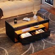High Gloss LED Coffee Table Glass Top 2 Drawers Open Storage 100x50x40cm Black