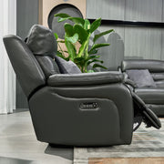 Fletcher Dark Grey Leather Power Reclining 2 Seater Sofa Power Headrest USB