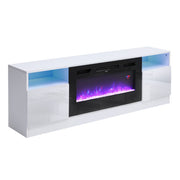 178cm White TV Stand Unit Cabinet with Electric Fireplace & 12 Colour LED Light