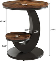 Round End Table with 2-Tier Storage Shelf,Modern Wood Side Table for Living Room