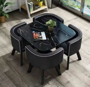 5-Piece Modern Round Dining Table Set + 4 Upholstered Faux Leather Chairs