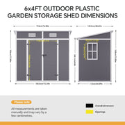 6x4 FT Large Plastic Shed Outdoor Garden Tools Storage House with 2 Door, Window