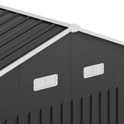 12FT x 10FT Galvanised Garden Tool Storage Shed with Lockable Door, Two Windows