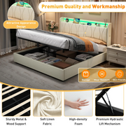 5ft King Size Ottoman Bed Frame Hydraulic Storage RGB LED Charging Station