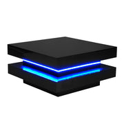 Square Coffee Table Black High Gloss Wooden Centre Tea Table with LED RGB Lights