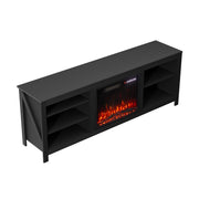 Black 70inch TV Stand Unit Cabinet with Electric Fireplace & 12 Colour LED Light