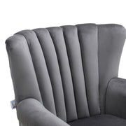 Velvet Accent Chair Scallop Armchair Oyster Back Lounge Tub Chair With Wood Legs