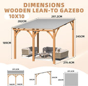 3x3m Wooden Lean-to Hardtop Gazebo Pergola Waterproof Rust-Resistant
