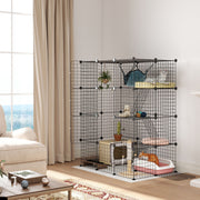 Large Cat Cage, Indoor Cat Enclosure, Four-Tier Cat Playpen with Hammock, Ramps