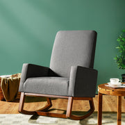 Modern Rocking Chair Upholstered Fabric Leisure Armchair with Rubber Wood Base