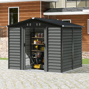 8X7FT Galvanised Metal Garden with Double Sliding Doors Outdoor Storage Shed UK