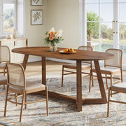 63-Inch Modern Solid Wood Dining Table Oval Wooden Kitchen Table for 4-6 People