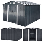 8x8 FT Peak Roof Steel Storage Shed, Pre-drilled Steel Panels, Outdoor Tool Shed