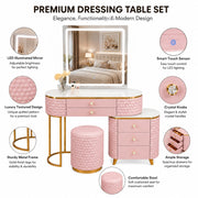 Dressing Table Set with LED Mirror Storage Cabinet Makeup Vanity Cushioned Stool