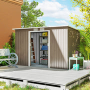 9 x 4FT Metal Garden Storage Shed w/ 2 Door, Light Grey Wood Grain
