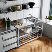 120cm Stainless Steel Commercial Kitchen Single Bowl Sink With Worktop + Shelf