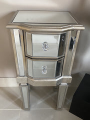 Mirrored Bedside Table 2 Drawer Venetian Distressed Silver Bedroom Living SOL