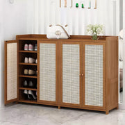 Shoe Cabinet Storage Organizer 4 Rattan Door Cupboard Footwear Stand Wooden Unit