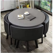 5-Piece Modern Round Dining Table Set + 4 Upholstered Faux Leather Chairs