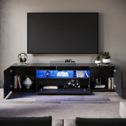 200cm High Gloss TV Stand Black Cabinet Unit Doors Storage with RGB LED Cupboard