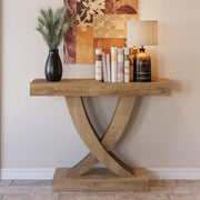 110cm Farmhouse Console Table Narrow Entryway Table with X-Frame Rustic Brown