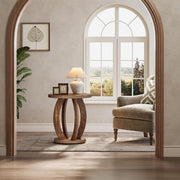 Farmhouse Round End Table, Wooden Accent Side Table with Storage for Living Room