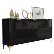 TV Unit TV Stand Sideboard Cabinet Media Console High Gloss Black Gold 140cm