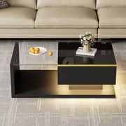 Coffee Table with LED Light, High-Gloss Black Tea Table Living Room Furniture