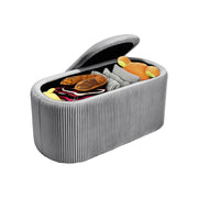 Grey Ottoman Seat Toy Storage Box Velvet Footstool Pleated Detail Bench Pouffe