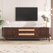 TV Stand Cabinet !SALE! Rattan 2 Doors 2 Drawers Storage Unit Walnut Brown
