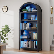 Arched Display Cabinet with LED Lights, 5-Tier Bookcase with Human Body Sensor