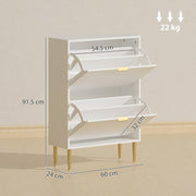 Slim Shoe Storage Cabinet with 2 Flip Drawers for Hallway, White
