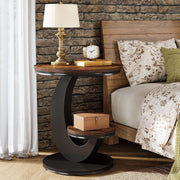 Round End Table with 2-Tier Storage Shelf,Modern Wood Side Table for Living Room
