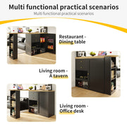 360° Swivel Bar Table Dining Table Kitchen Island with Storage Cabinet Cupboard