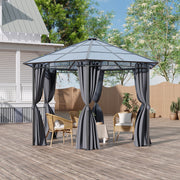3.8m Hexagon Gazebo with Curtains & Polycarbonate Roof Outdoor Garden Pavilion
