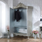 Double mirrored wardrobe painted distressed silver hanging rail bedroom french