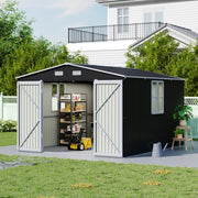 Outdoor Storage Shelter 12 x 10FT Galvanised Steel Storage Shed with Dual Window