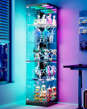 Corner Glass Display Cabinet with RGB Lights & Doors for Collectibles/ Figures