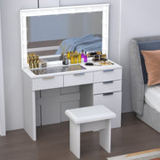Dressing Table with 3 Colors Hollywood LED Mirror & Glass Top Vanity Table